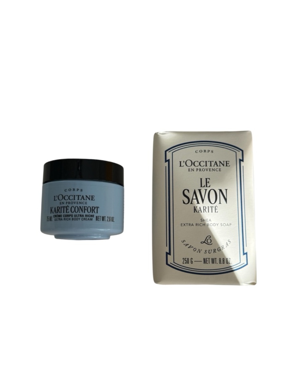 L'Occitane LE SAVON SHEA BODY SOAP & KARITÉ CONFORT RICH BODY CREAM. BRAND NEW